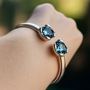 Cuff Bracelet with 2 Blue Crystals